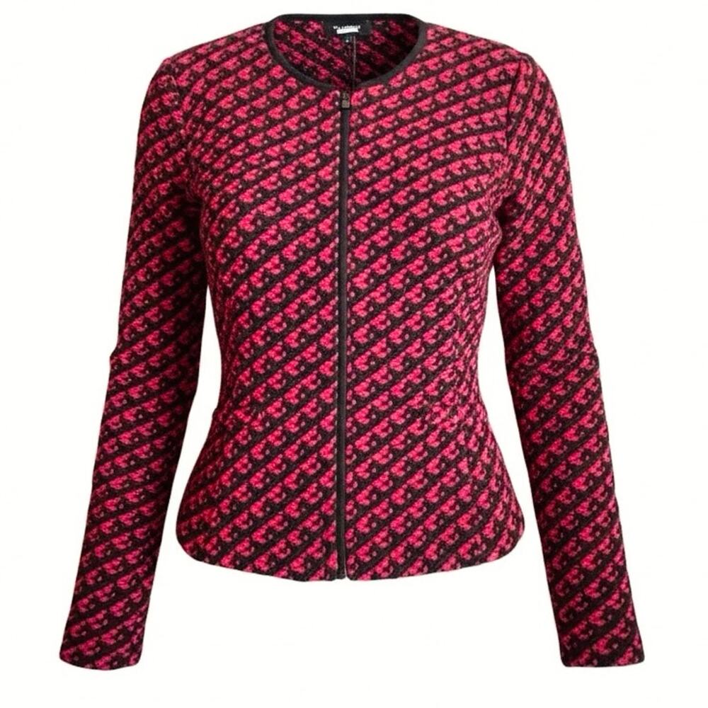 Talbots Red Black Textured Wool Blend Jacket M Snap Front Lady Coatigan Vtg